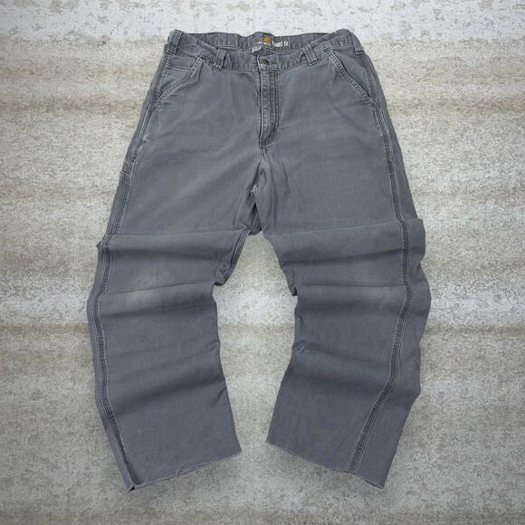 Vintage 90s Carhartt Carpenter Pants 36x30 Light Grey Relaxed Fit Dungarees - Picture 2 of 6